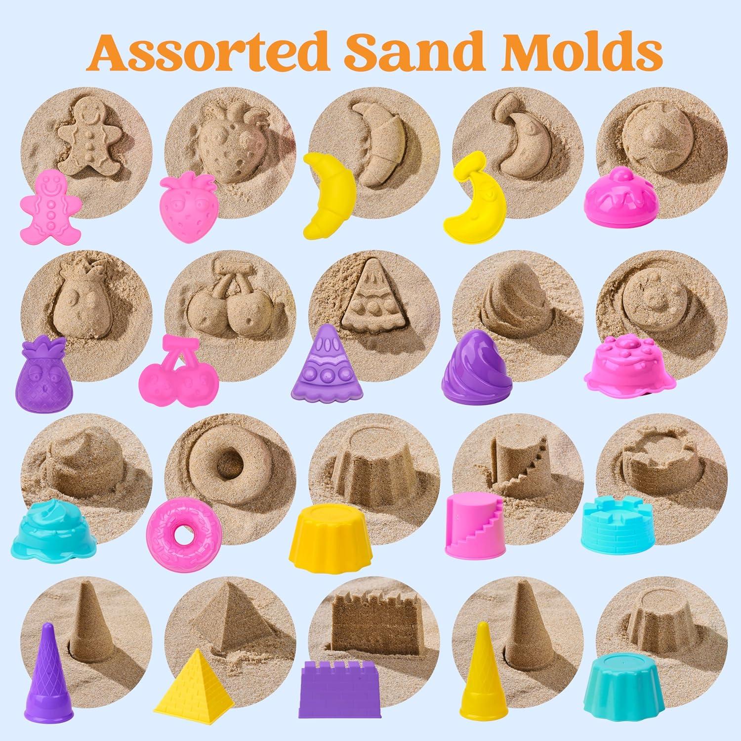 imageSloosh Beach Sand Toys Set Dump Truck Car Toy with Sand Molds for Toddlers Outdoor Play Collapsible Foldable Buckets Mesh Bag Shovels Castle Animal Mold Sets Kids Ages Sandbox Toys AnimalsFoods