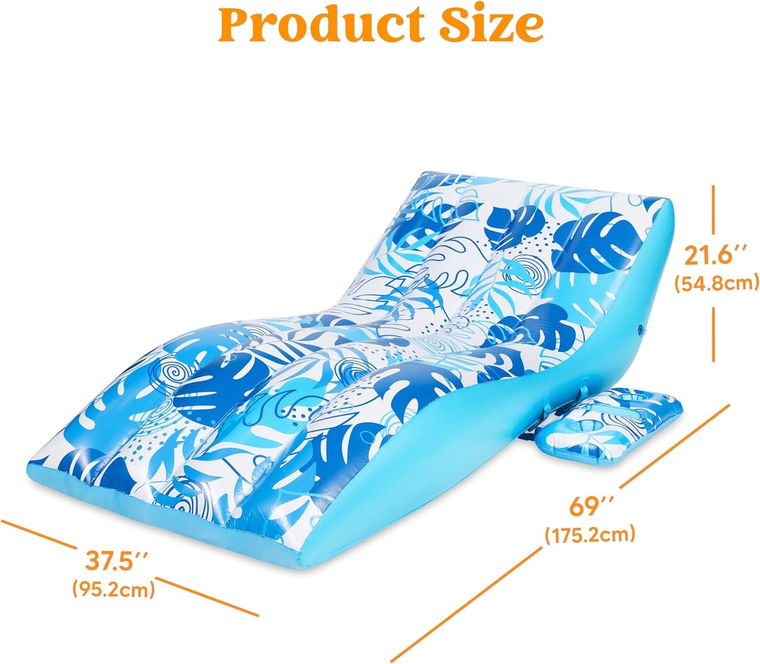 imageSloosh Inflatable Pool Floats Adult Extreme Comfort Pool Lounge Chair with Detachable Cup Holder Heavy Duty Lounger Floating Chair Floaties Raft Water Floaty Blow Up Recliner Lake Tanning Float