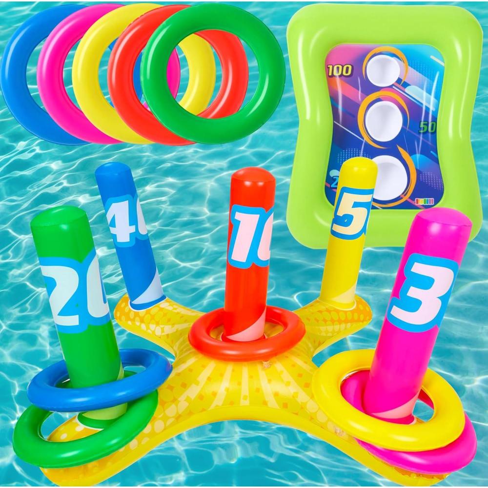 image2 Sets Inflatable Pool Toss Game Combo Set Includes Ring Toss amp CornToss Game Floating Swimming Pool Games for Kids Adults Party in Summer
