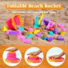 Sloosh Beach Sand Toys Set – Dump Truck Car Toy with Sand Molds for Toddlers Outdoor Play, Collapsible Foldable Buckets Mesh Bag Shovels Castle Animal Mold Sets, Kids Ages Sandbox Toys (Animals)(Foods)