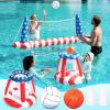 Inflatable Pool Floats Set American Flag Volleyball Net & Basketball Hoops, Swimming Pool Game Toy for Kids and Adults, Floating, Volleyball Court (105”x35”)|Basketball (27”x23”), Red White