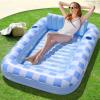 SLOOSH Inflatable Tanning Pool Lounger Float, 70″ x 46″ Pool Floats Adult with Pillow, 4 in 1 Suntan Tub Raft Floatie,Sunbathing Bed Lounge for Water Blow Up Ball Pit Party Gifts(Blue Checker)