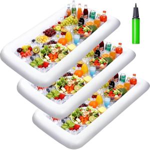 JOYIN 3-Pack Inflatable Serving Bars Cooler – Inflatable Cooler Ice Buffet Salad Serving Trays with Drain Plug, Food Drink Holder for Indoor Outdoor Summer Picnic Beach Pool Luau Party