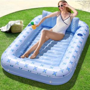 SLOOSH Inflatable Tanning Pool Lounger Float, 70″ x 46″ Pool Floats Adult with Pillow, 4 in 1 Suntan Tub Raft Floatie,Sunbathing Bed Lounge for Water Blow Up Ball Pit Party Gifts(Blue Breezestar)