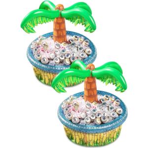 Sloosh 2-Pack Inflatable Palm Tree Cooler – 28″ Inflatable Drink Cooler Luau Hawaiian Party Decoration for Tropical Theme Party Decor, Blow Up Birthday Seasonal Beach Pool Party Supplies Accessories