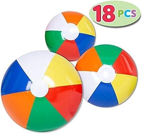 imageJOYIN Rainbow Beach Balls18 Pack Inflatable Swimming Pool Toys for Summer Water Games Kids Birthday Party Supplies Combo Set Include Inflatable Beach Balls in 20 6 16 6 and 12 6