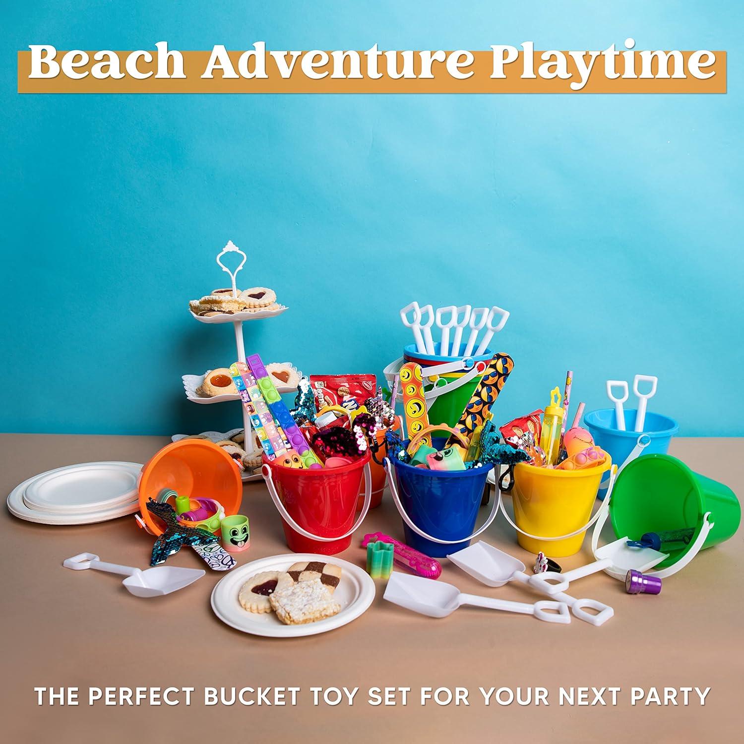 imageSloosh 12 Sets Sand Buckets with Shovels for Kids Beach Pails Toys Party Favors Pail Set Plastic Bucket with Handles