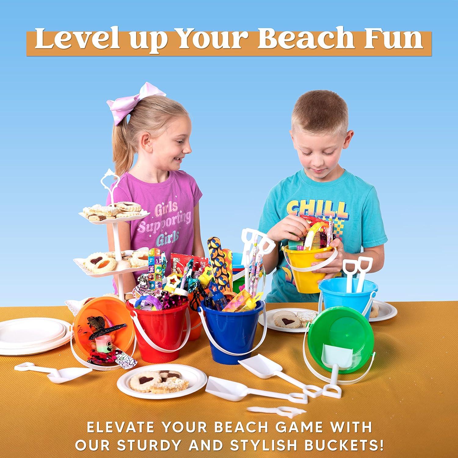 imageSloosh 12 Sets Sand Buckets with Shovels for Kids Beach Pails Toys Party Favors Pail Set Plastic Bucket with Handles