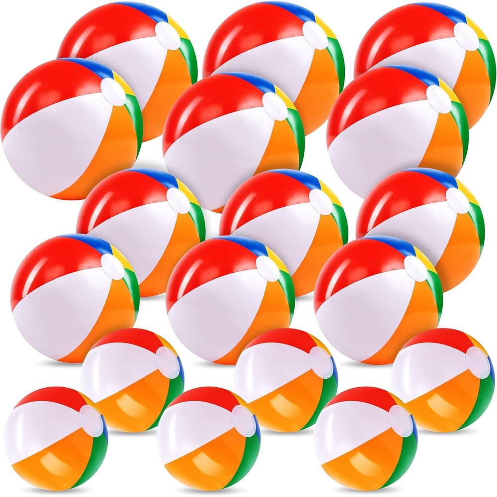 imageJOYIN Rainbow Beach Balls18 Pack Inflatable Swimming Pool Toys for Summer Water Games Kids Birthday Party Supplies Combo Set Include Inflatable Beach Balls in 20 6 16 6 and 12 6