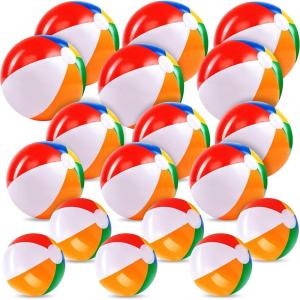 JOYIN Rainbow Beach Balls(18 Pack), Inflatable Swimming Pool Toys for Summer Water Games Kids Birthday Party Supplies Combo Set Include Inflatable Beach Balls in 20” (6), 16” (6) and 12” (6)
