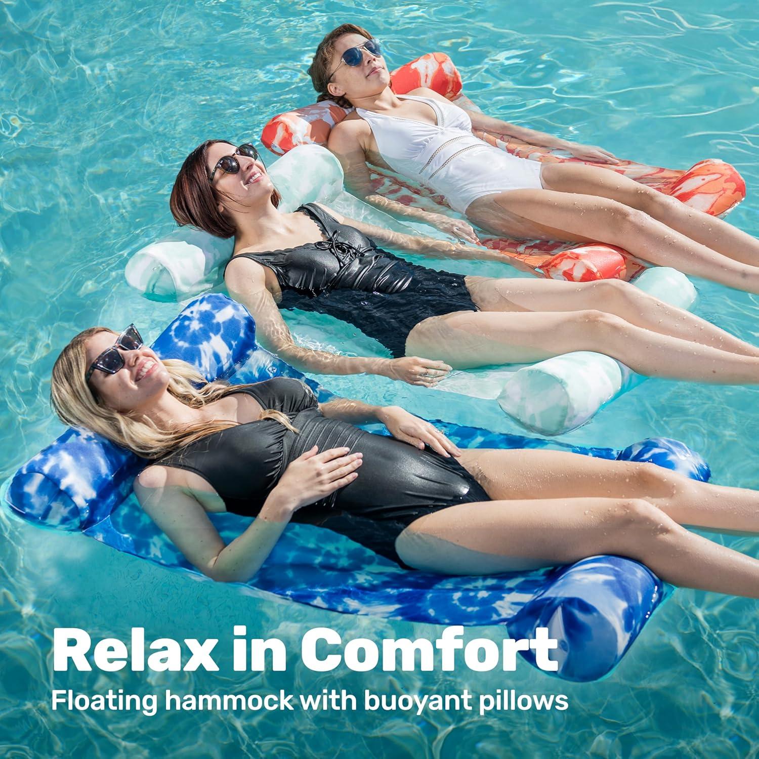 imageSloosh 3 Pack 4in1 Inflatable Pool Floats Water Hammock Lounges MultiPurpose Swimming Pool Accessories Saddle Lounge Chair Drifter for Pool Lake Outdoor BeachGreenBlueOrange