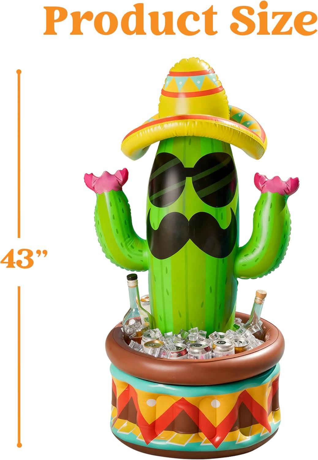 imageJOYIN 43 Inflatable Cactus Cooler with Sombrero Hat for Fiesta Cinco de Mayo Party Supplies Inflatable Party Cooler Pool Party Decoration