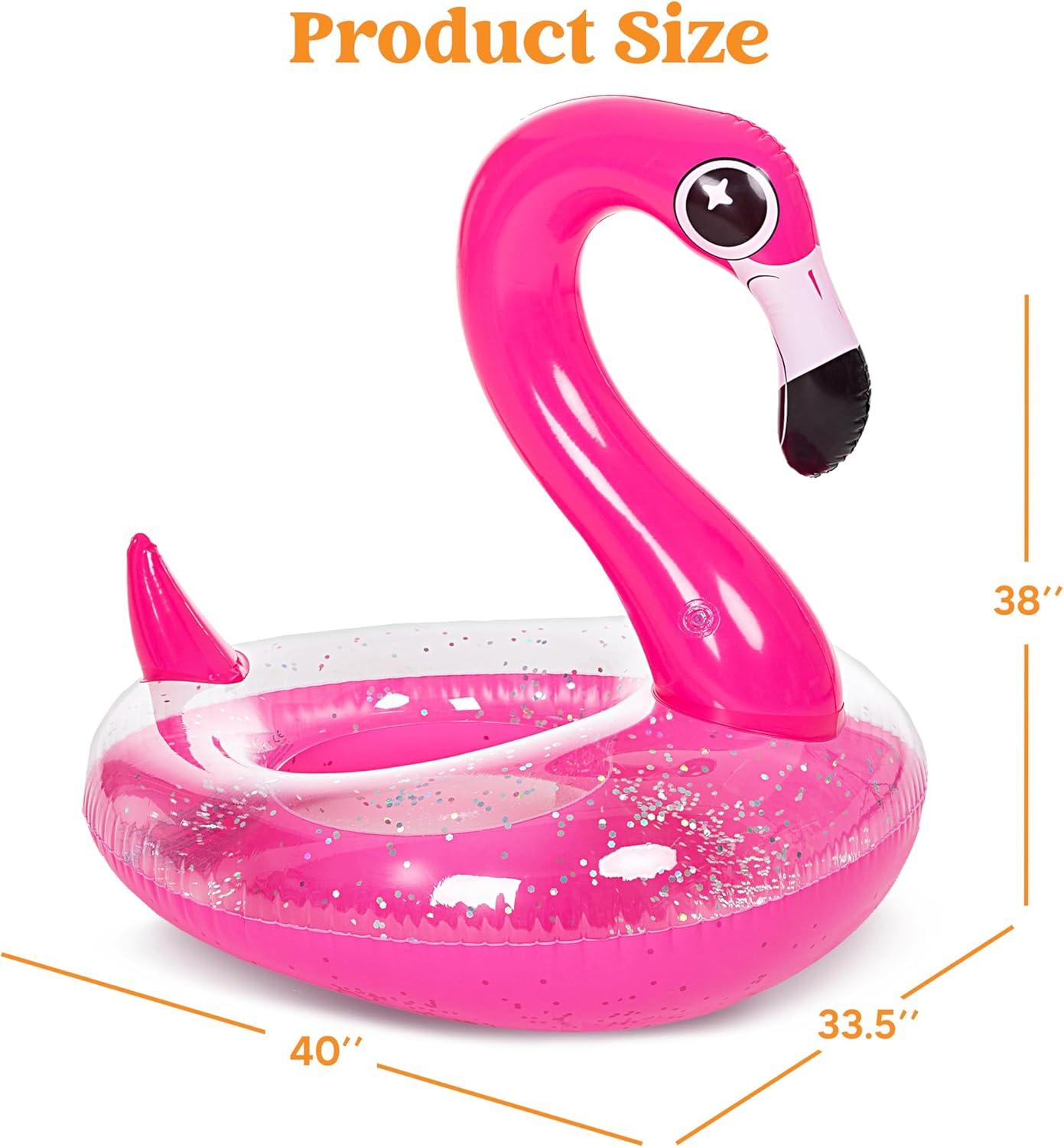 imageJOYIN Inflatable Flamingo Pool Floats Flamingo Pool Tube Swim Ring Floaties with Glitter for Adults Kids Floating Fun Beach Lake Floaty Raft Summer Swimming Pool Toys Party Decorations