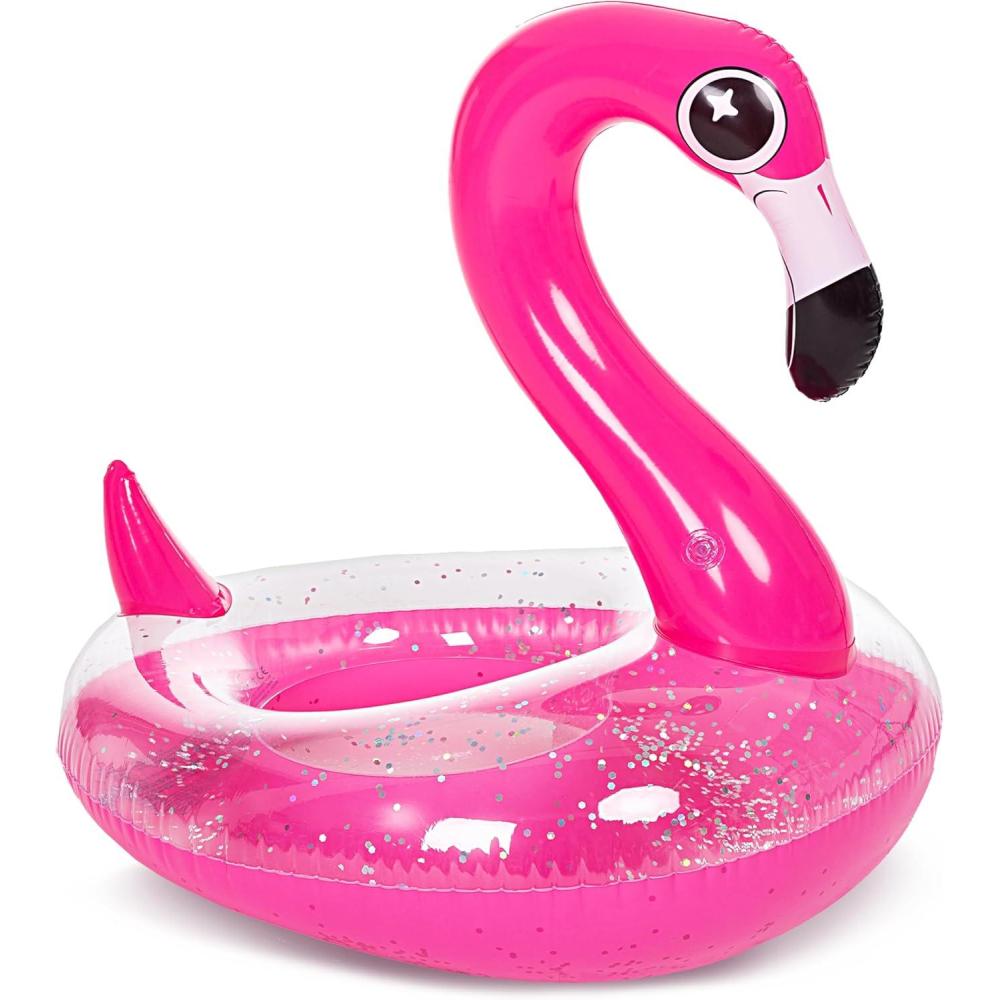 imageJOYIN Inflatable Flamingo Pool Floats  Flamingo Pool Tube Swim Ring Floaties with Glitter for Adults Kids Floating Fun Beach Lake Floaty Raft Summer Swimming Pool Toys Party Decorations