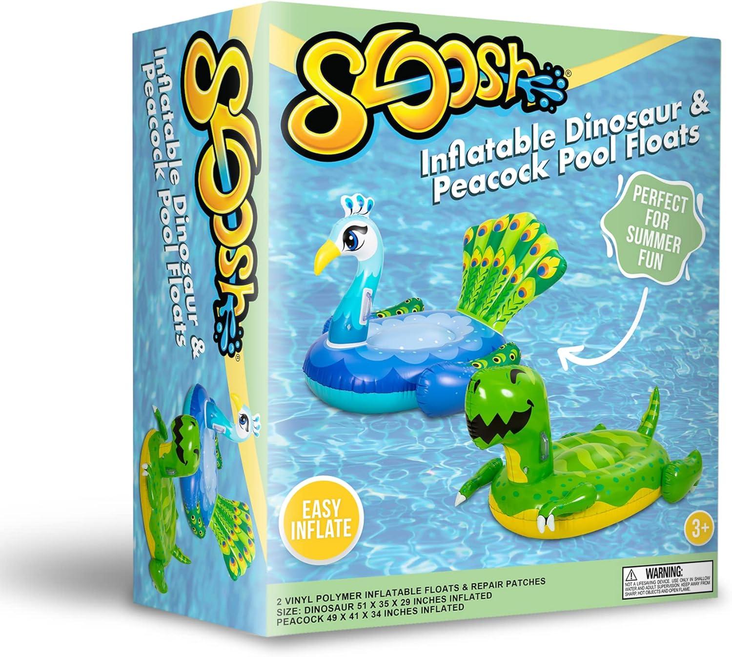 imageSloosh 2Pack Inflatable Dinosaur amp Peacock Pool Floats Set Fun Beach Floaties for Swim Party Decorations Toys Inflatable Island Summer Pool Raft Lounge Ride On for Adults Kids