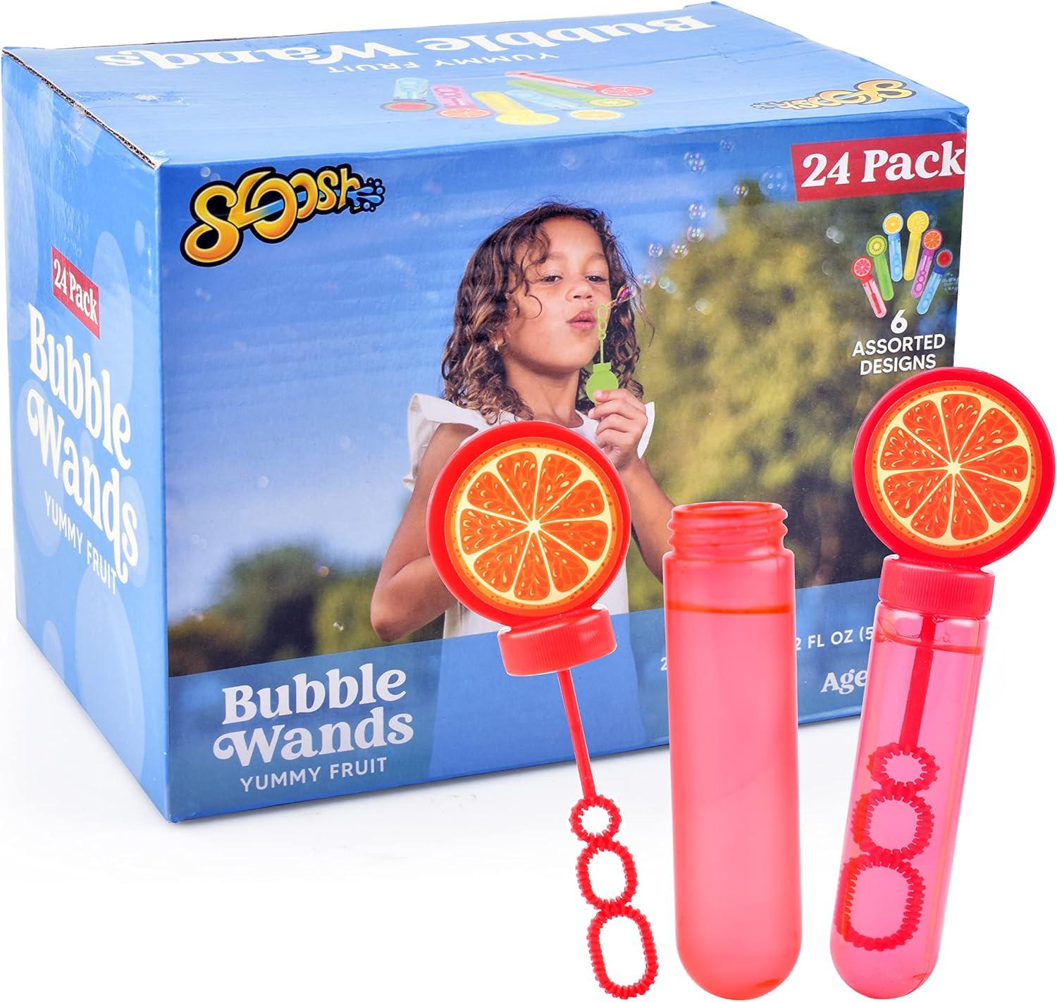 imageSloosh 24 Pack Fruits Mini Bubble Wands 1 oz for Kids Summer Bubble Fun Activity Easter Themed Birthday Wedding Assortment Party Favors Gift