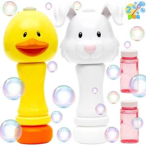 JOYIN 2 Packs Duck Bunny Bubble Wands with 2 Bottle of Bubble Solution (50ml) for Kids & Toddlers, Outdoor Party Supplies, Weddings, Gifts, Summer Toy, Easter