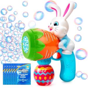 Sloosh Light Up Easter Bubble Gun for Toddler, Bunny Toys for Kids Ages 3-8, Rabbit Bubble Machine Gun with 6 Refill Solution for Party, Easter Basket Stuffers(Easter Blue)